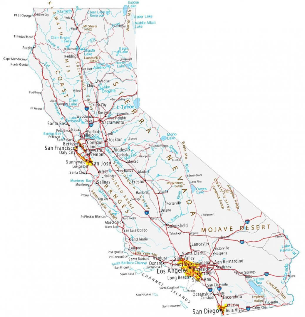 California Cities and Highways Map